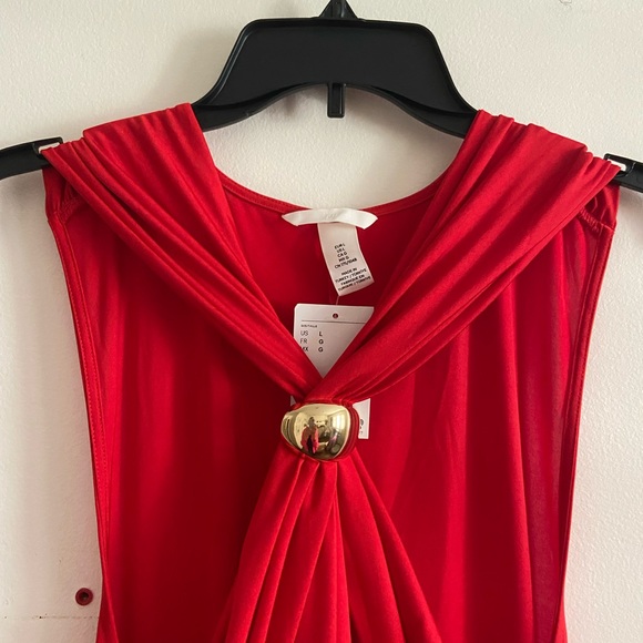 NWT Elegant Red Halter Dress with Gold Detailing - Luxury Occassion Maxi Dress - Picture 5 of 10